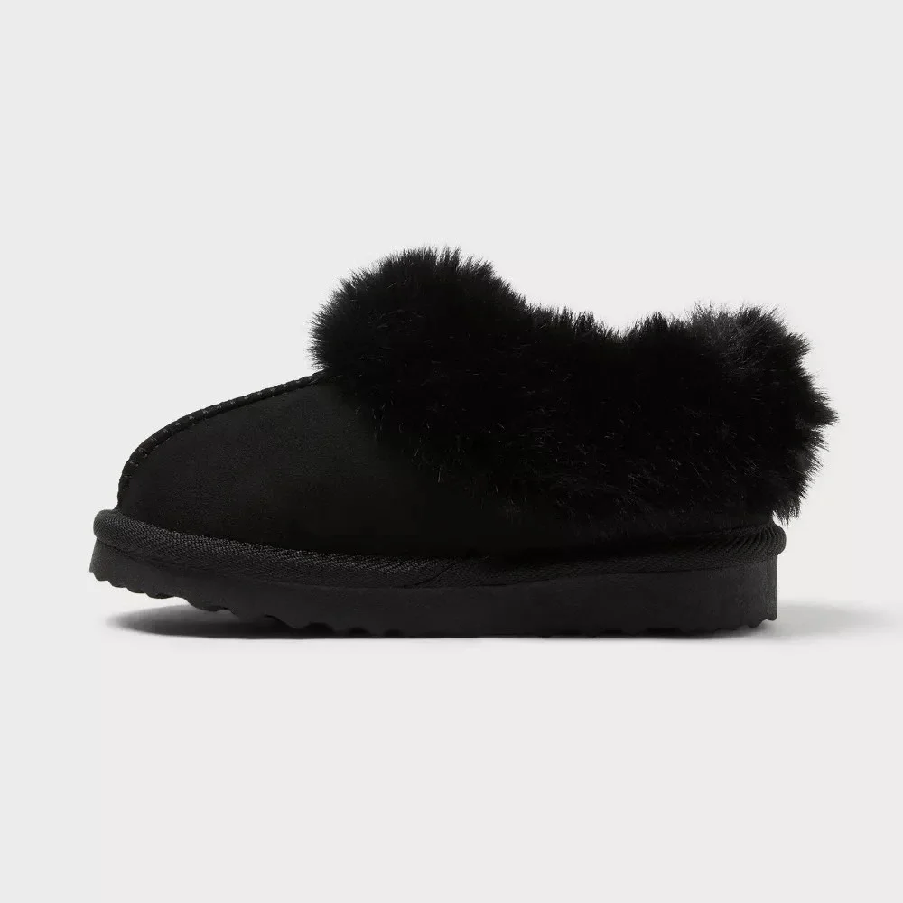 Cat & Jack Piper Faux Fur Scuff Slippers Black Stars 5T –‎ New With Tags